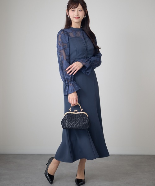 Lace Ladies(レースレディース)の「シアーレース ハイネック 長袖 フレア パーティードレス(ドレス・レディース・チャコールグレー/ブラック/グリーン/グレイッシュベージュ・FREE/S)」の22枚目の写真