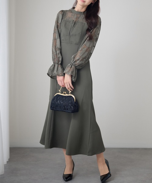 Lace Ladies(レースレディース)の「シアーレース ハイネック 長袖 フレア パーティードレス(ドレス・レディース・チャコールグレー/ブラック/グリーン/グレイッシュベージュ・FREE/S)」の18枚目の写真