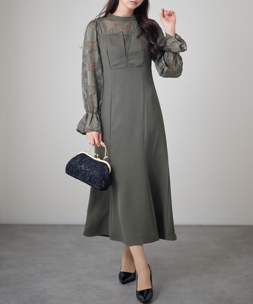 Lace Ladies(レースレディース)の「シアーレース ハイネック 長袖 フレア パーティードレス(ドレス・レディース・チャコールグレー/ブラック/グリーン/グレイッシュベージュ・FREE/S)」の17枚目の写真