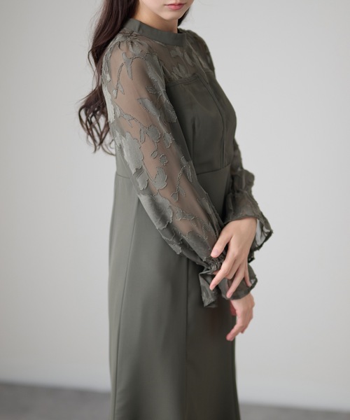 Lace Ladies(レースレディース)の「シアーレース ハイネック 長袖 フレア パーティードレス(ドレス・レディース・チャコールグレー/ブラック/グリーン/グレイッシュベージュ・FREE/S)」の16枚目の写真