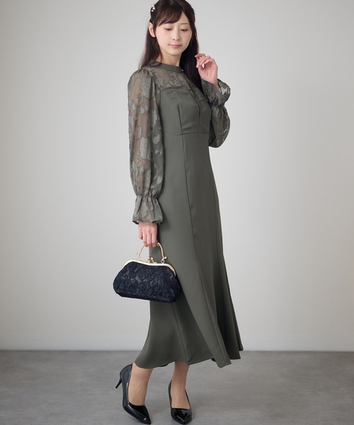 Lace Ladies(レースレディース)の「シアーレース ハイネック 長袖 フレア パーティードレス(ドレス・レディース・チャコールグレー/ブラック/グリーン/グレイッシュベージュ・FREE/S)」の15枚目の写真