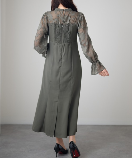 Lace Ladies(レースレディース)の「シアーレース ハイネック 長袖 フレア パーティードレス(ドレス・レディース・チャコールグレー/ブラック/グリーン/グレイッシュベージュ・FREE/S)」の14枚目の写真