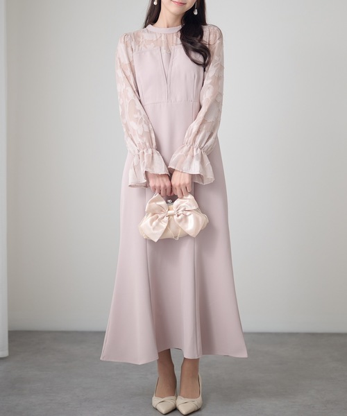 Lace Ladies(レースレディース)の「シアーレース ハイネック 長袖 フレア パーティードレス(ドレス・レディース・チャコールグレー/ブラック/グリーン/グレイッシュベージュ・FREE/S)」の13枚目の写真