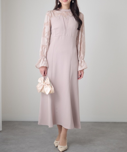 Lace Ladies(レースレディース)の「シアーレース ハイネック 長袖 フレア パーティードレス(ドレス・レディース・チャコールグレー/ブラック/グリーン/グレイッシュベージュ・FREE/S)」の12枚目の写真
