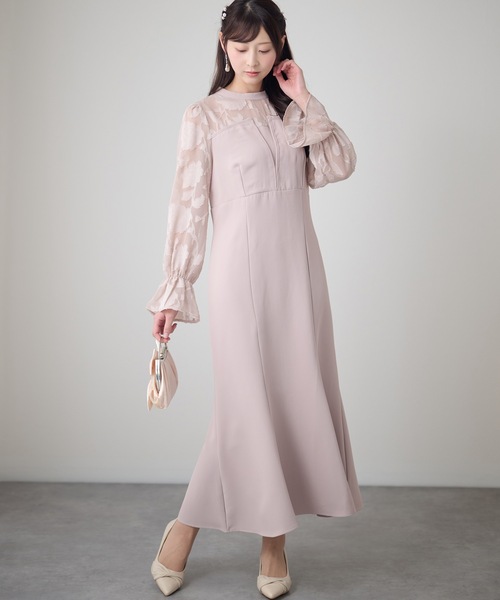 Lace Ladies(レースレディース)の「シアーレース ハイネック 長袖 フレア パーティードレス(ドレス・レディース・チャコールグレー/ブラック/グリーン/グレイッシュベージュ・FREE/S)」の11枚目の写真