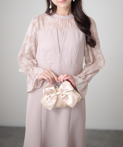 Lace Ladies(レースレディース)の「シアーレース ハイネック 長袖 フレア パーティードレス(ドレス・レディース・チャコールグレー/ブラック/グリーン/グレイッシュベージュ・FREE/S)」の10枚目の写真