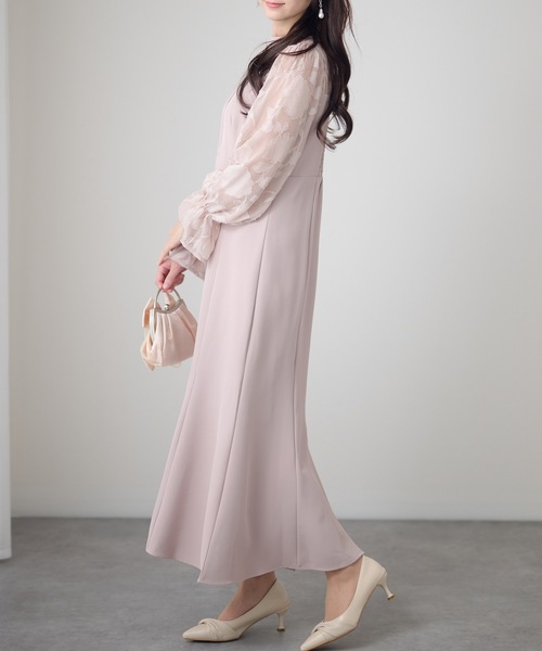 Lace Ladies(レースレディース)の「シアーレース ハイネック 長袖 フレア パーティードレス(ドレス・レディース・チャコールグレー/ブラック/グリーン/グレイッシュベージュ・FREE/S)」の9枚目の写真