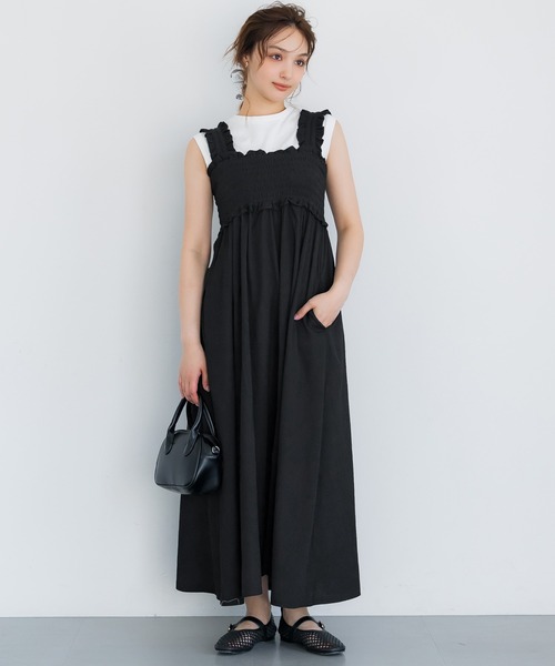coca(coca)(コカ)の「クレープシャーリングワンピース(ワンピース・レディース・ブラウン/ブラック・L/M/S)」の1枚目の写真