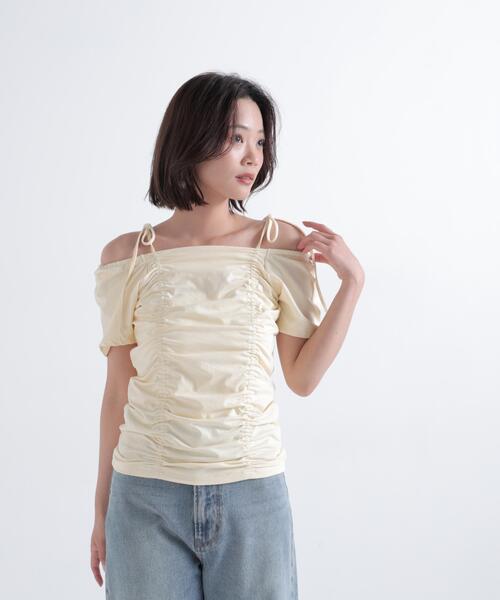 NATURAL BEAUTY BASIC(ナチュラルビューティーベーシック)の「ショルダーリボンドロストカットソー(Tシャツ/カットソー・レディース・イエロー/オフホワイト/ブラック・フリ-)」の20枚目の写真