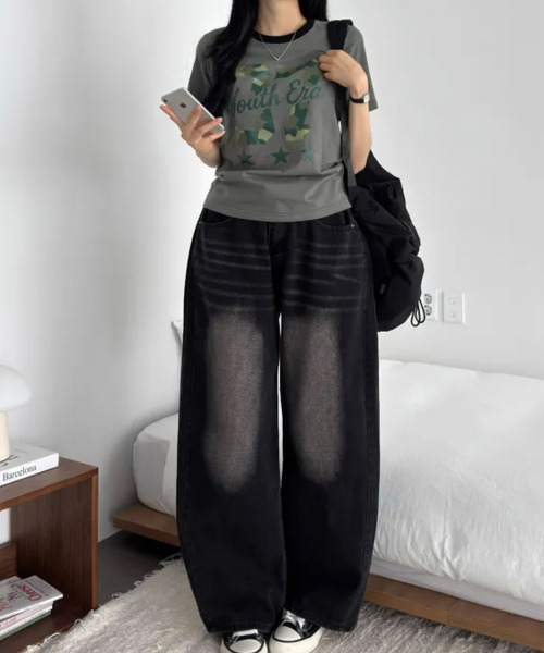 VIVID LADY(ビビッドレディー)の「カモフラナンバリングプリント 半袖Tシャツ(Tシャツ/カットソー・レディース・カーキ/グレー/ブラック/ホワイト・FREE)」の14枚目の写真