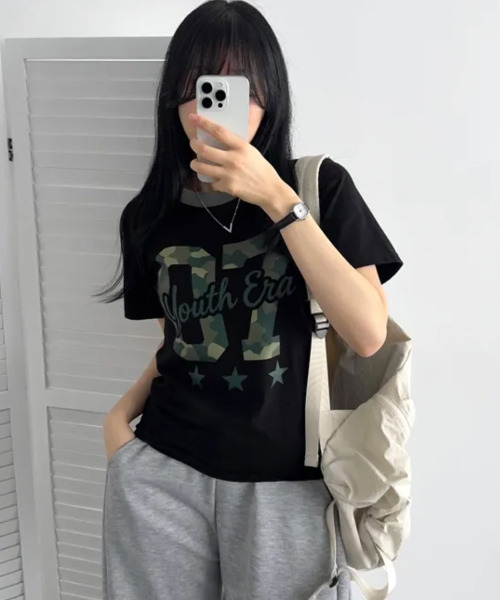 VIVID LADY(ビビッドレディー)の「カモフラナンバリングプリント 半袖Tシャツ(Tシャツ/カットソー・レディース・カーキ/グレー/ブラック/ホワイト・FREE)」の16枚目の写真