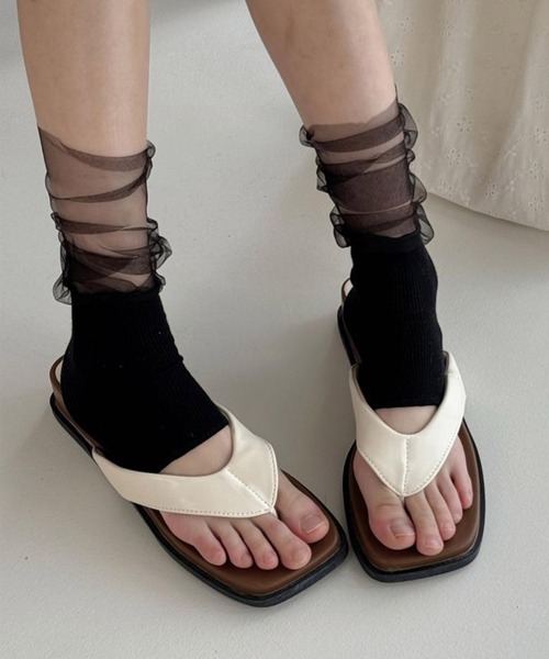 HOOK for girls ドット × チュールレース 切替オープントゥソックス