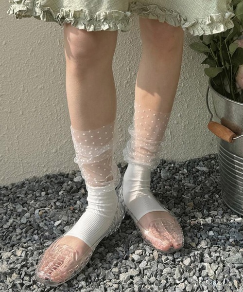 HOOK for girls ドット × チュールレース 切替オープントゥソックス