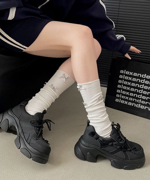 Lace Ladies(レースレディース)の「リボン 厚底 ヒール ダッド スニーカー(スニーカー・レディース・ブラック・22.5cm/23cm/23.5cm/24cm/24.5cm/25cm)」の6枚目の写真