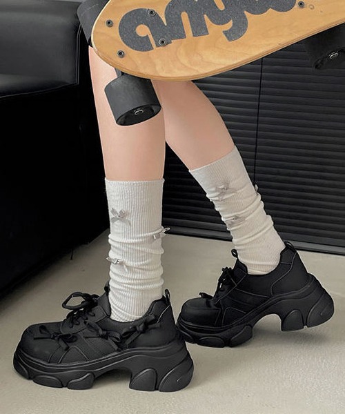 Lace Ladies(レースレディース)の「リボン 厚底 ヒール ダッド スニーカー(スニーカー・レディース・ブラック・22.5cm/23cm/23.5cm/24cm/24.5cm/25cm)」の12枚目の写真