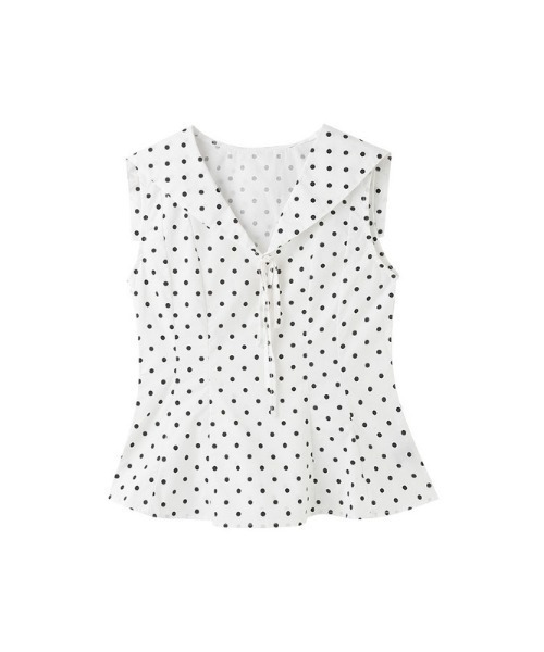 LUCPY(ラクピー)の「ドット柄ペプラムノースリーブブラウス(シャツ/ブラウス・レディース・ホワイト・X-LARGE/LARGE/MEDIUM/SMALL)」の5枚目の写真