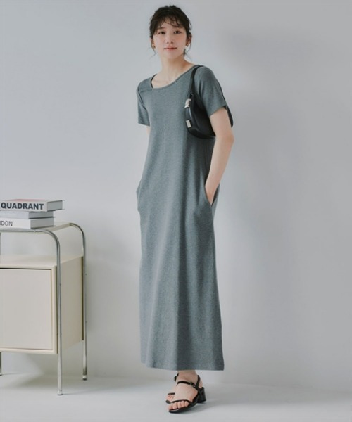 slattgir(スラットジール)の「高身長 アシメデザインリブマキシ丈ワンピース(トールサイズ)Essenave(ワンピース・レディース・杢グレー/ブラック・TM/TL/TLL/T3L)」の9枚目の写真