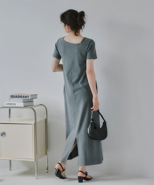 slattgir(スラットジール)の「高身長 アシメデザインリブマキシ丈ワンピース(トールサイズ)Essenave(ワンピース・レディース・杢グレー/ブラック・TM/TL/TLL/T3L)」の14枚目の写真