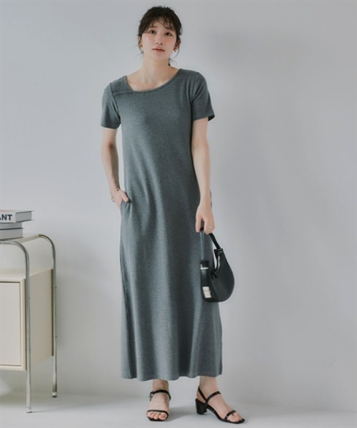 slattgir(スラットジール)の「高身長 アシメデザインリブマキシ丈ワンピース(トールサイズ)Essenave(ワンピース・レディース・杢グレー/ブラック・TM/TL/TLL/T3L)」の15枚目の写真
