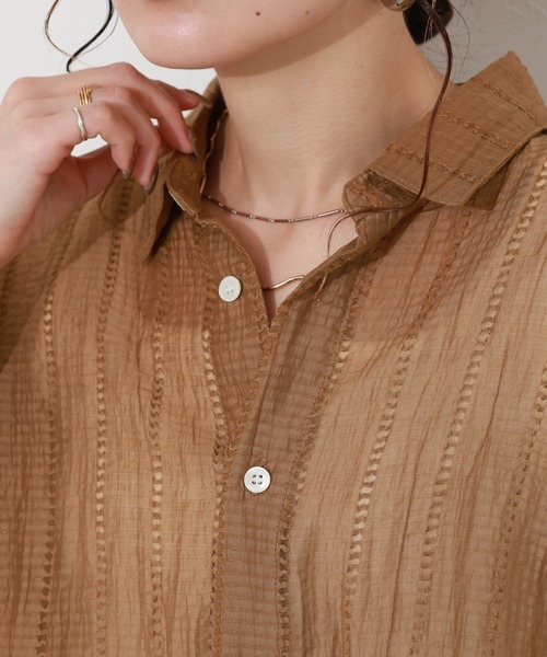 FUNALIVE(ファンアライブ)の「ドビー織半袖ブラウス(シャツ/ブラウス・レディース・ブラック/キャメル・FREE)」の13枚目の写真