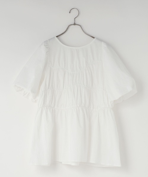 LOWRYS FARM（ローリーズファーム）の「アシメティアードチュニックＳＳ　1049042（シャツ/ブラウス・レディース・ピンク/ブラック/ホワイト・FREE）」の9枚目の写真