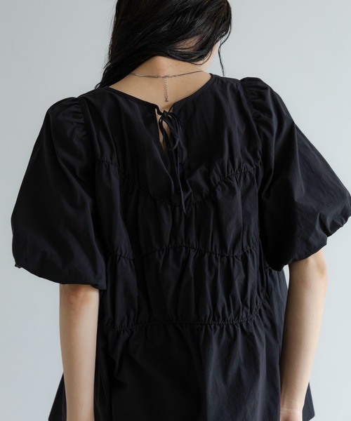 LOWRYS FARM（ローリーズファーム）の「アシメティアードチュニックＳＳ　1049042（シャツ/ブラウス・レディース・ピンク/ブラック/ホワイト・FREE）」の8枚目の写真
