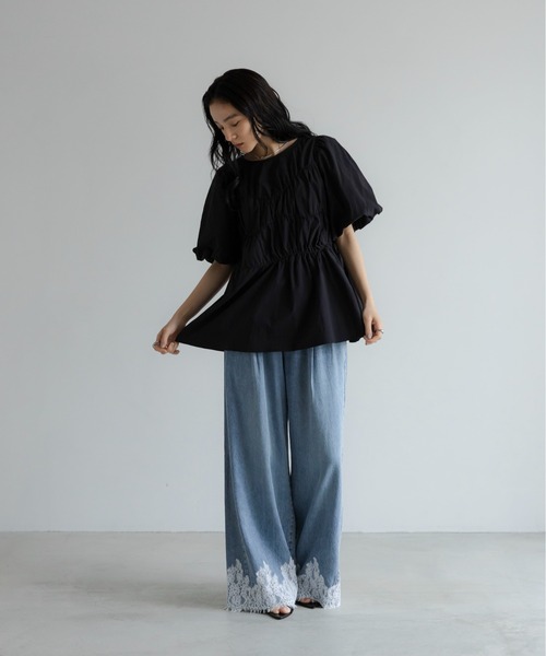 LOWRYS FARM（ローリーズファーム）の「アシメティアードチュニックＳＳ　1049042（シャツ/ブラウス・レディース・ピンク/ブラック/ホワイト・FREE）」の21枚目の写真