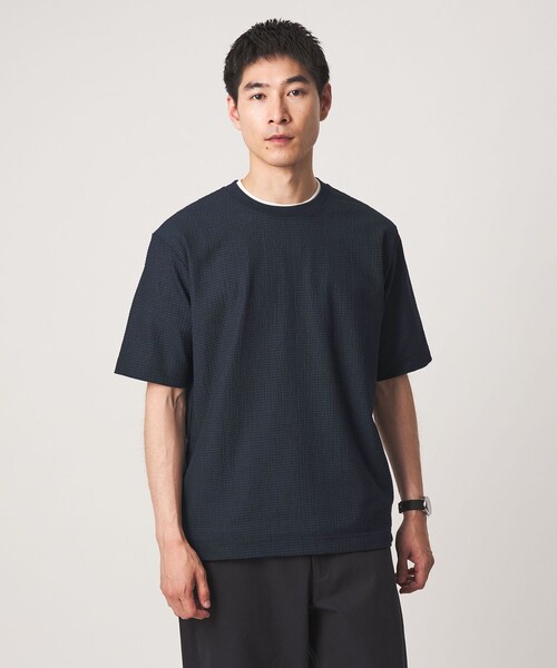 green label relaxing(グリーンレーベルリラクシング)の「サッカー クルーネック 半袖 Tシャツ(Tシャツ/カットソー・メンズ・ネイビー/ライトグレー/ダークブラウン・XL/M/S/L)」の3枚目の写真