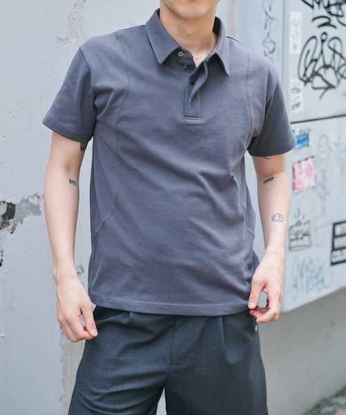 CONZ（コンズ）の「fly front polo/ポロシャツ/CONZ/カーブデザイン/カッティング/夏服（ポロシャツ・メンズ・チャコールグレー/ブラック/ブラック×ホワイト・1/2/3）」の12枚目の写真
