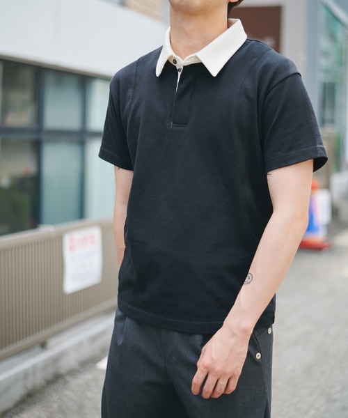 CONZ（コンズ）の「fly front polo/ポロシャツ/CONZ/カーブデザイン/カッティング/夏服（ポロシャツ・メンズ・チャコールグレー/ブラック/ブラック×ホワイト・1/2/3）」の9枚目の写真