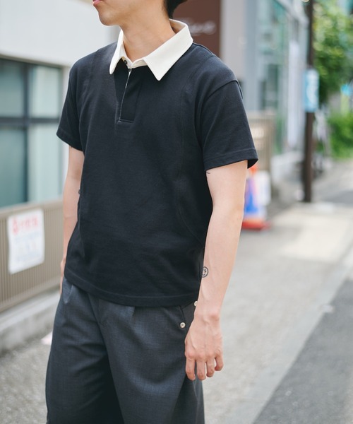 CONZ（コンズ）の「fly front polo/ポロシャツ/CONZ/カーブデザイン/カッティング/夏服（ポロシャツ・メンズ・チャコールグレー/ブラック/ブラック×ホワイト・1/2/3）」の8枚目の写真