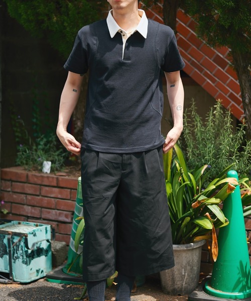 CONZ（コンズ）の「fly front polo/ポロシャツ/CONZ/カーブデザイン/カッティング/夏服（ポロシャツ・メンズ・チャコールグレー/ブラック/ブラック×ホワイト・1/2/3）」の7枚目の写真