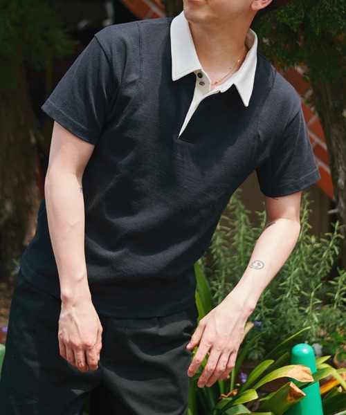 CONZ（コンズ）の「fly front polo/ポロシャツ/CONZ/カーブデザイン/カッティング/夏服（ポロシャツ・メンズ・チャコールグレー/ブラック/ブラック×ホワイト・1/2/3）」の6枚目の写真