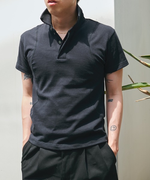CONZ（コンズ）の「fly front polo/ポロシャツ/CONZ/カーブデザイン/カッティング/夏服（ポロシャツ・メンズ・チャコールグレー/ブラック/ブラック×ホワイト・1/2/3）」の4枚目の写真
