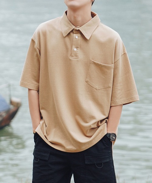 KELVIN(ケルヴァン)の「Relax Polo Tee リラックスポロTシャツ(Tシャツ/カットソー・メンズ・ベージュ/ホワイト/ブラック/グリーン・FREE)」の3枚目の写真