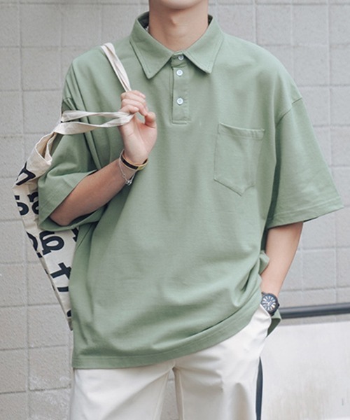 KELVIN(ケルヴァン)の「Relax Polo Tee リラックスポロTシャツ(Tシャツ/カットソー・メンズ・ベージュ/ホワイト/ブラック/グリーン・FREE)」の4枚目の写真