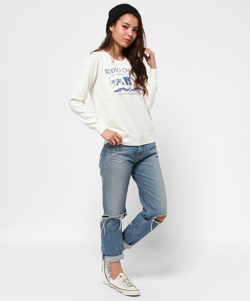 RODEO CROWNS WIDE BOWL（ロデオクラウンズワイドボウル）の「CA デニム パッチ ニット（ニット/セーター・レディース・ブルー/トップグレー/オフホワイト・MEDIUM/SMALL）」の12枚目の写真