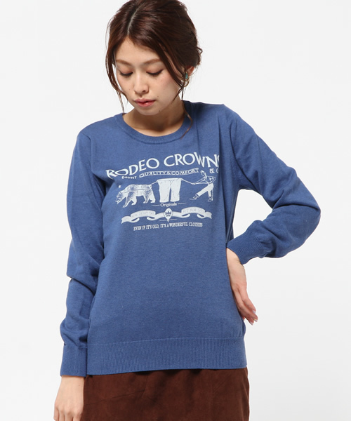 RODEO CROWNS WIDE BOWL（ロデオクラウンズワイドボウル）の「CA デニム パッチ ニット（ニット/セーター・レディース・ブルー/トップグレー/オフホワイト・MEDIUM/SMALL）」の11枚目の写真