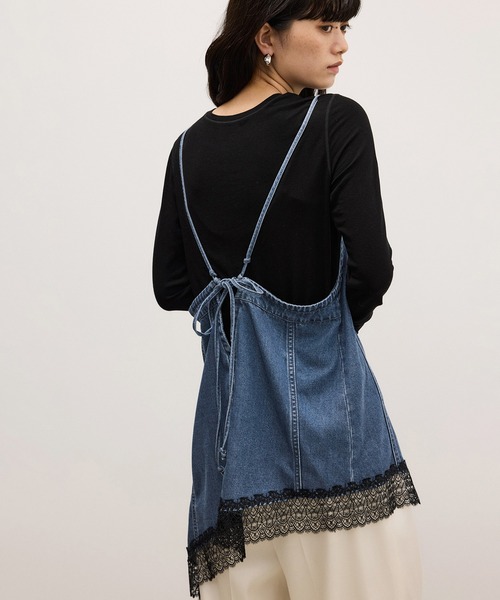 ADAM ET ROPE'(アダムエロペ)の「【WEB限定】レースコンビデニムキャミ(キャミソール・レディース・ブルー/サックスブルー・FREE)」の1枚目の写真