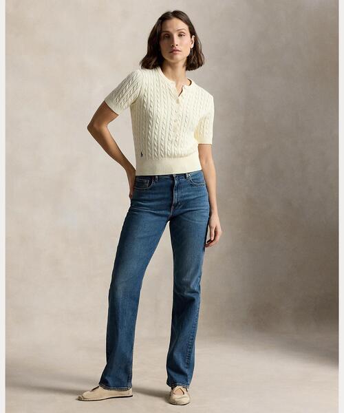 POLO RALPH LAUREN(ポロ ラルフ ローレン)の「ミニケーブル ショートスリーブ ヘンリー セーター(ニット/セーター・レディース・ナチュラル・S/M/XS/L)」の3枚目の写真