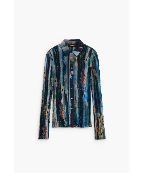 Desigual(デシグアル)の「Multicolor stripe button shirt / マルチカラーストライプボタンシャツ(シャツ/ブラウス・レディース・グリーン・M/L/S)」の3枚目の写真
