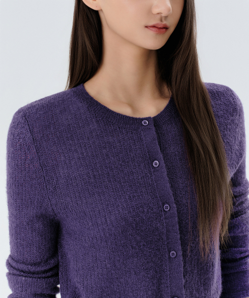 MUSINSA STANDARD WOMAN（ムシンサスタンダードウーマン）の「ウィメンズシアーテクスチャードラウンドネックカーディガン[パープル]（カーディガン/ボレロ・レディース・その他・X-SMALL/SMALL/MEDIUM/LARGE）」の4枚目の写真