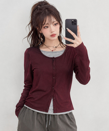 レディースリブレイヤードTシャツ-FERG5167B0R