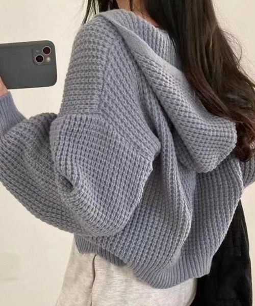 Teem Store(チームストア)の「ワッフル編み ジップアップニットパーカー(ニット/セーター・レディース・ブルー/ホワイト・M)」の7枚目の写真