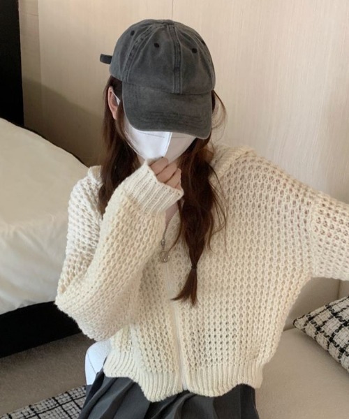Teem Store(チームストア)の「ワッフル編み ジップアップニットパーカー(ニット/セーター・レディース・ブルー/ホワイト・M)」の12枚目の写真