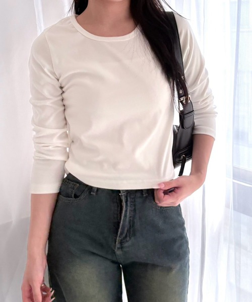 merrylatte(メリーラテ)の「Uネック ストレッチ ショート丈 タイト リブカットソー トップス(Tシャツ/カットソー・レディース・ホワイト/チャコールグレー/ライトグレー/ブラック・FREE)」の8枚目の写真