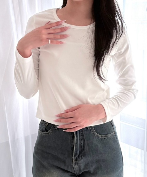 merrylatte(メリーラテ)の「Uネック ストレッチ ショート丈 タイト リブカットソー トップス(Tシャツ/カットソー・レディース・ホワイト/チャコールグレー/ライトグレー/ブラック・FREE)」の10枚目の写真
