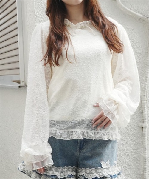 axes femme(アクシーズファム)の「ローズ×リボンレースPO(Tシャツ/カットソー・レディース・クリーム/ホワイト・FREE)」の2枚目の写真