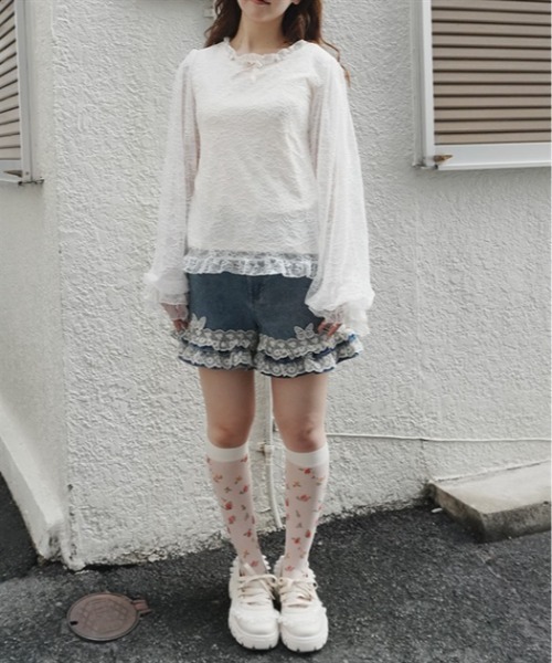 axes femme(アクシーズファム)の「ローズ×リボンレースPO(Tシャツ/カットソー・レディース・クリーム/ホワイト・FREE)」の7枚目の写真