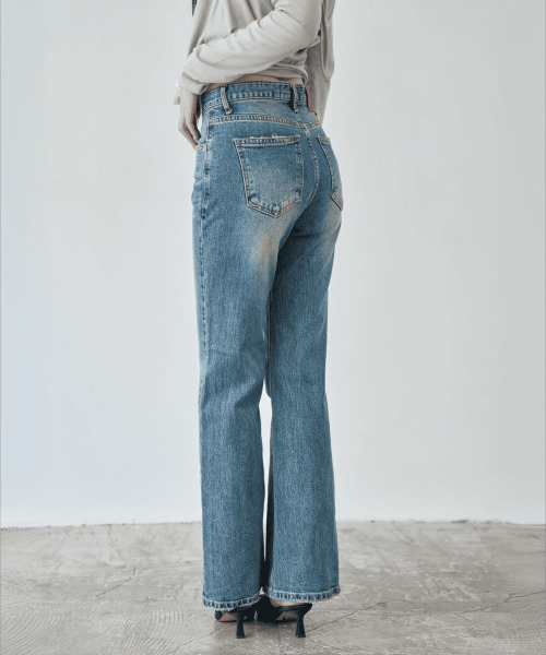 WAARFORWOMAN(ワール・フォー・ウーマン)の「W1159 オールブラッシュ ブーツカット_ミディアムブルー(デニムパンツ・レディース・その他・L-Short/SMALL/MEDIUM/LARGE/S-Short/M-Short)」の4枚目の写真